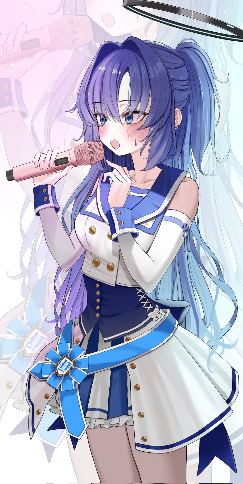 1girl, alternate_costume, bare_shoulders, blue_archive, blue_corset, blue_eyes, blue_sailor_collar, blush
