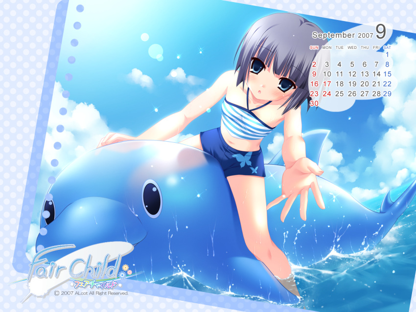 aizawa_tobari, blue_eyes, calendar, fair_child, nimura_yuushi, short_hair, swimsuit, water