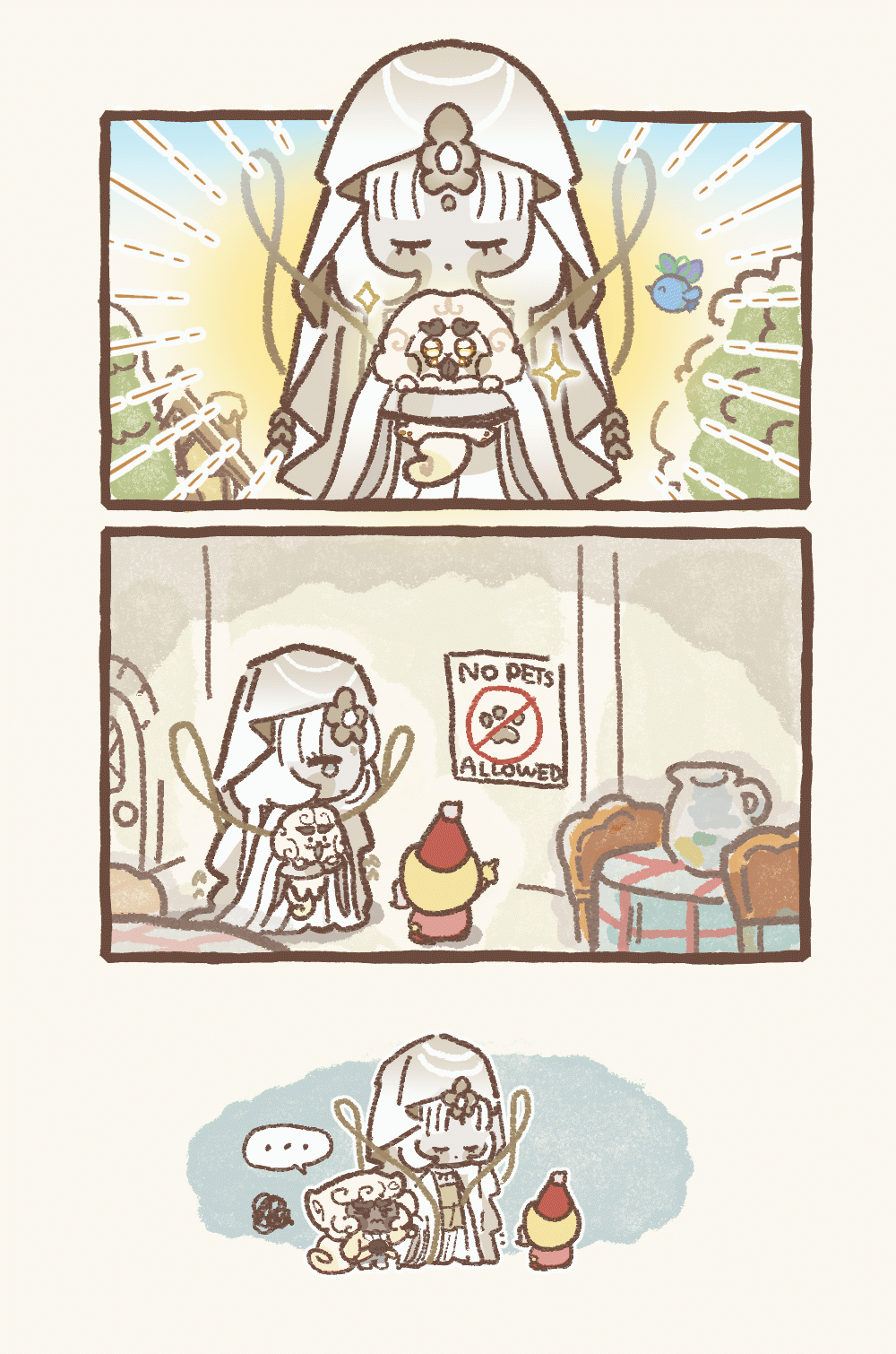 1girl, 2boys, animated, animated_gif, closed_eyes, closed_mouth, cloud_haetae_cookie, cookie_run
