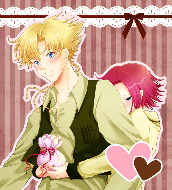 blonde_hair, blue_eyes, blush, code_geass, gino_weinberg, kallen_stadtfeld, mizusawa_calm, mizusawa_nagi