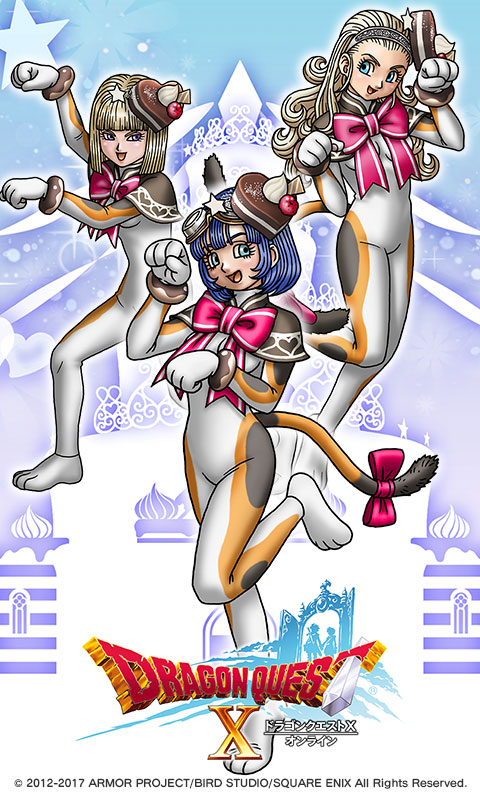 3girls, :d, animal_costume, anlucea, artist_request, blonde_hair, blue_eyes, blunt_bangs