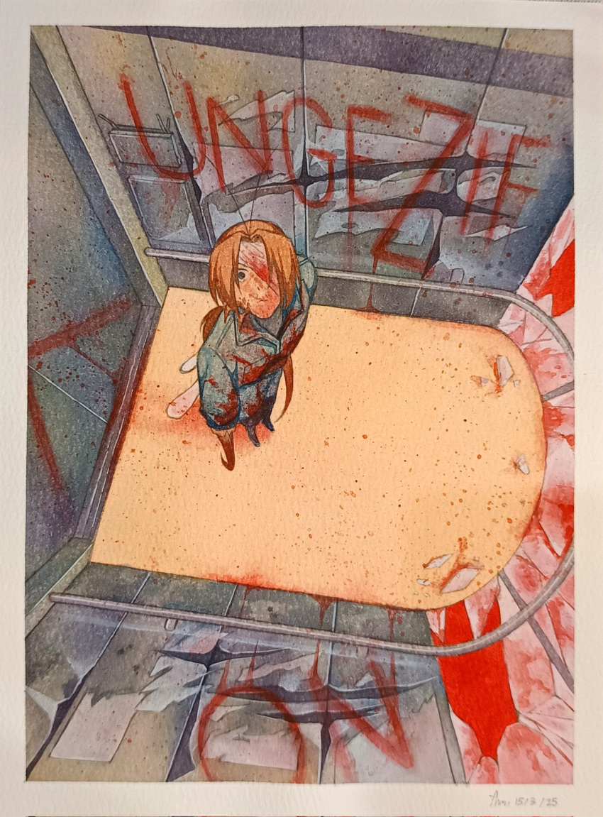 1boy, amithesmolsatan, blood, blood_on_clothes, blood_on_face, blood_splatter, blue_coat, brown_hair