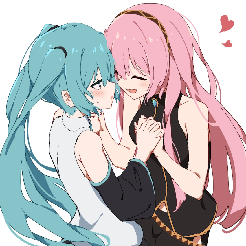 2girls, black_shirt, blue_eyes, blue_hair, blush, closed_eyes, collared_shirt, commentary_request