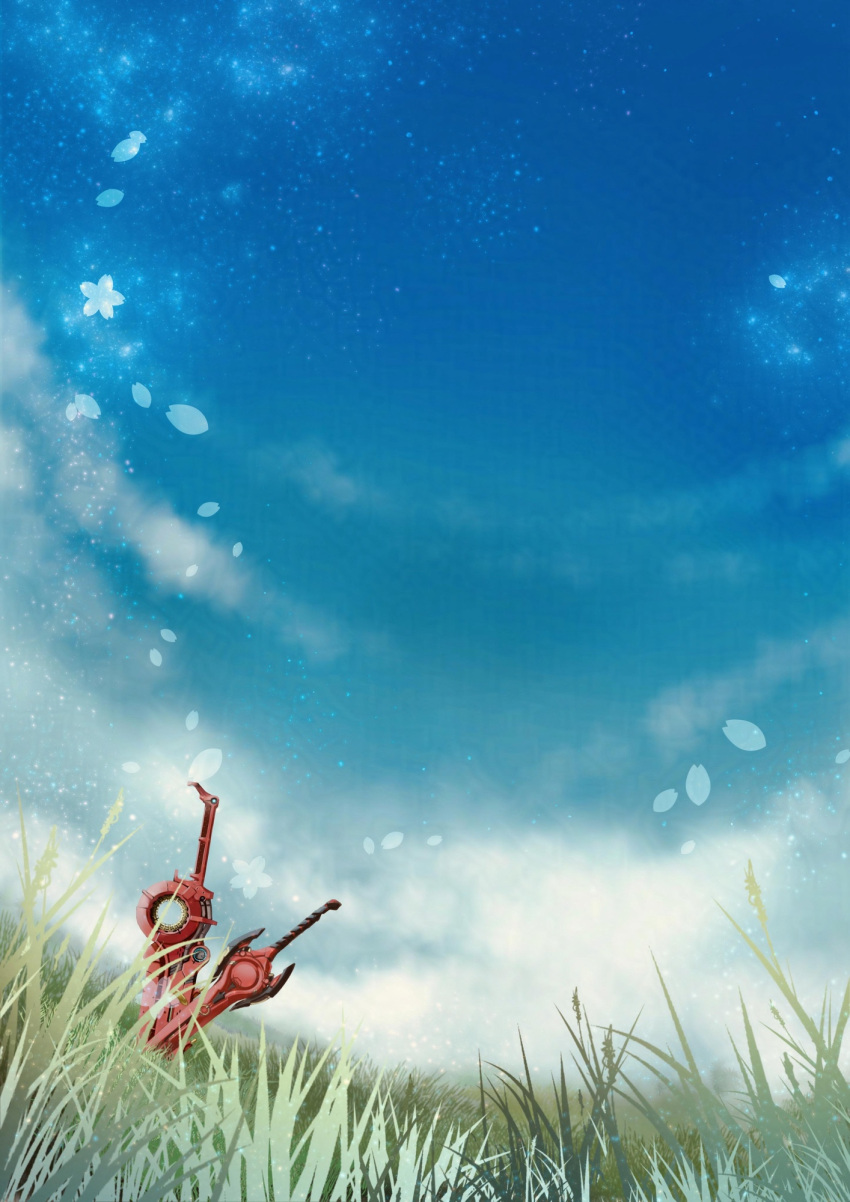 blue_sky, commentary_request, field, fon_(fon_dq), grass, highres, monado, monado_fencer