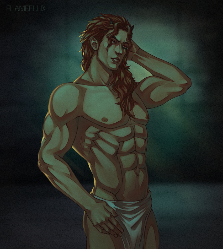 abs, absurdres, armor, bare_arms, bare_shoulders, biceps, breastplate, character_name