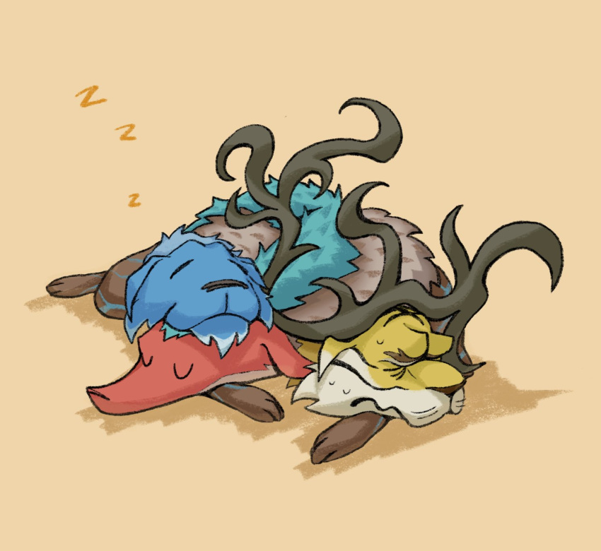 antlers, blue_fur, body_markings, chimera, chimera_(grimms_notes), closed_eyes, deer, grimms_notes