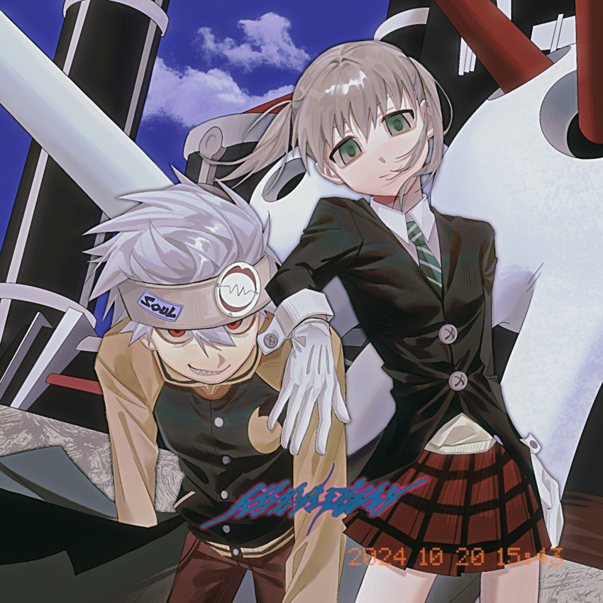 aynm010330, blonde_hair, buttons, chinese_commentary, closed_mouth, dated, gloves, green_eyes