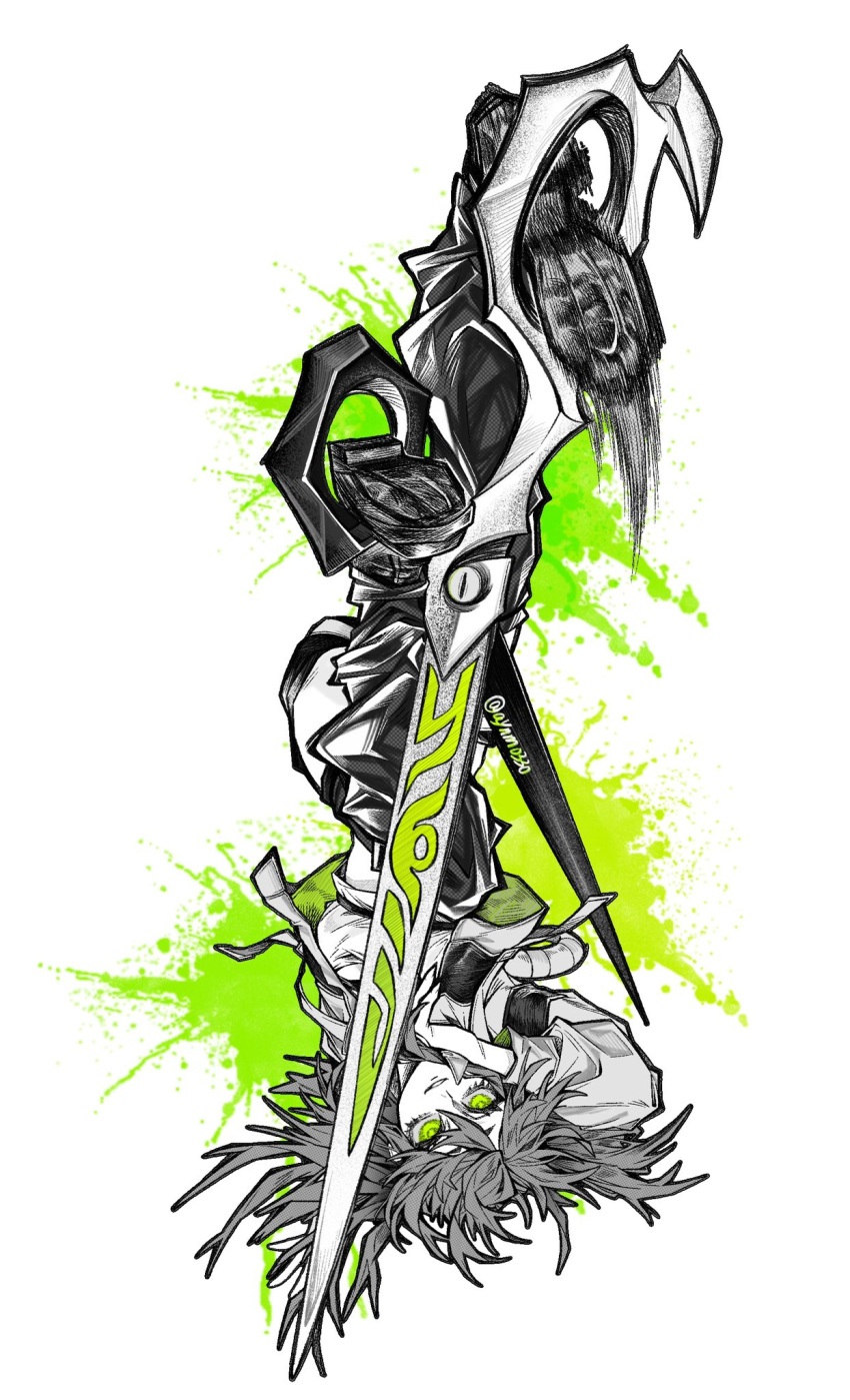 1girl, artist_name, aynm010330, commentary, english_commentary, full_body, gachiakuta, green_background