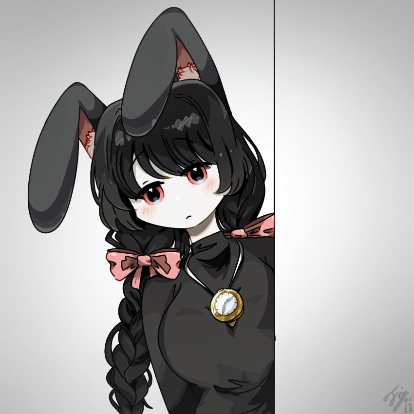 1girl, alternate_color, alternate_hair_color, animal, animal_ears, black_dress, black_souls, bow
