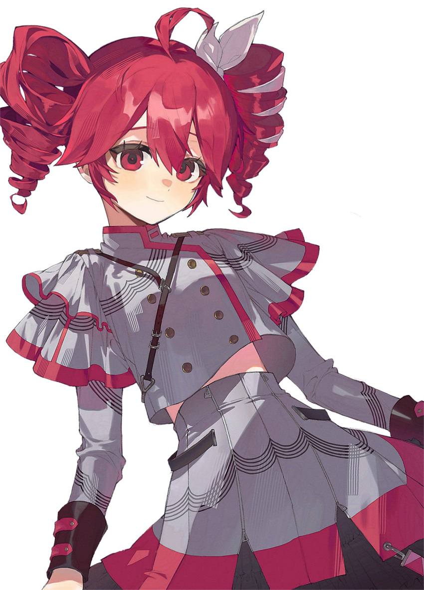 1girl, ahoge, belt, black_belt, black_skirt, black_sleeve_cuffs, blush, bow