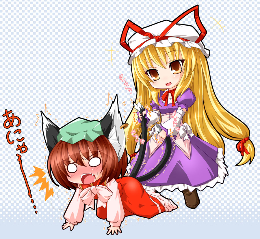 2girls, all_fours, animal_ears, blonde_hair, blush, brown_hair, cat, cat_ears