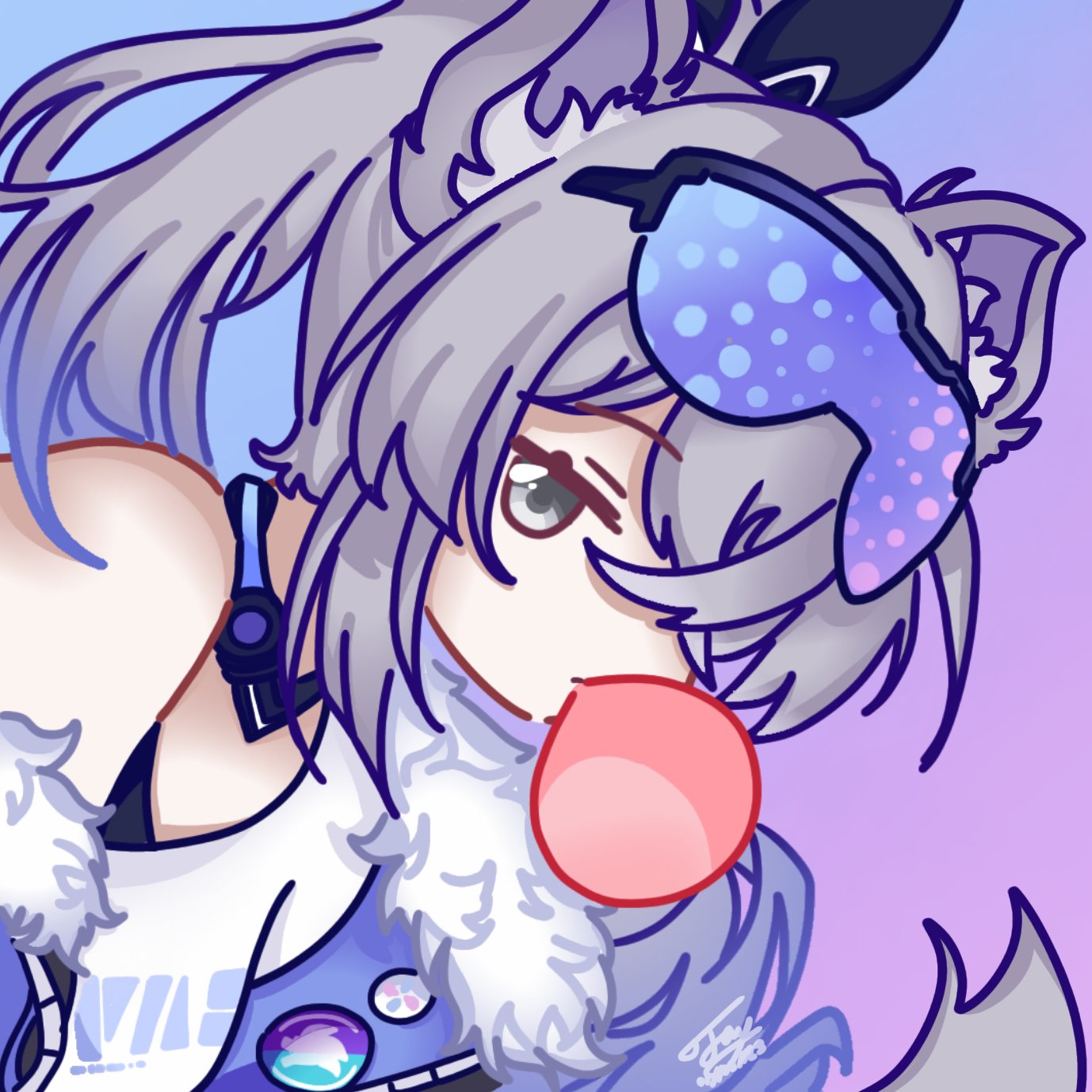 1girl, animal_ears, black_bra, blue_jacket, bow, bra, chewing_gum, choker