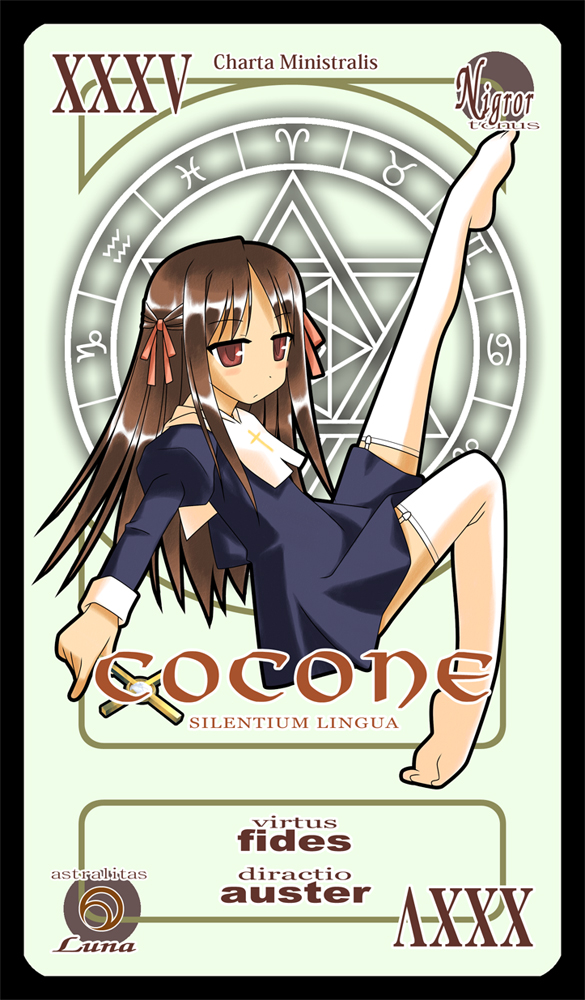 brown_hair, card, card_(medium), cocone, cocone_fatima_rosa, long_hair, mahou_sensei_negima!, nun, pactio, shizuku-mahoroba, thigh-highs, thighhighs