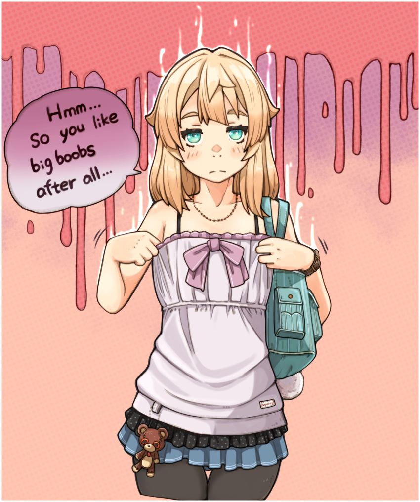 1girl, absurdres, adjusting_clothes, alternate_costume, aqua_eyes, aura, bag, bare_shoulders