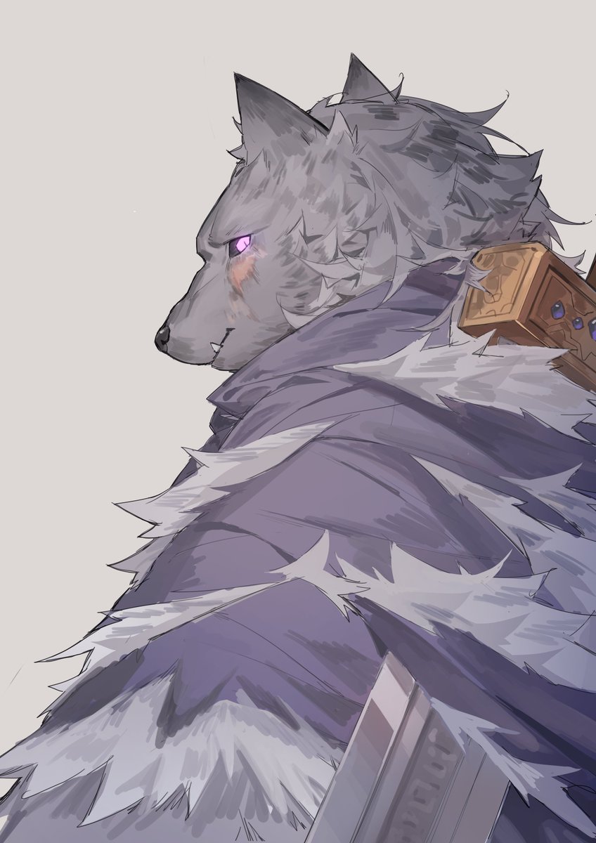 1boy, animal_ears, back_turned, black_fur, black_sclera, blaidd_the_half-wolf, blue_cape, cape