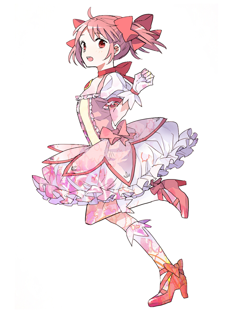 blush, bow, choker, dress, gloves, hair_bow, high_heels, highres