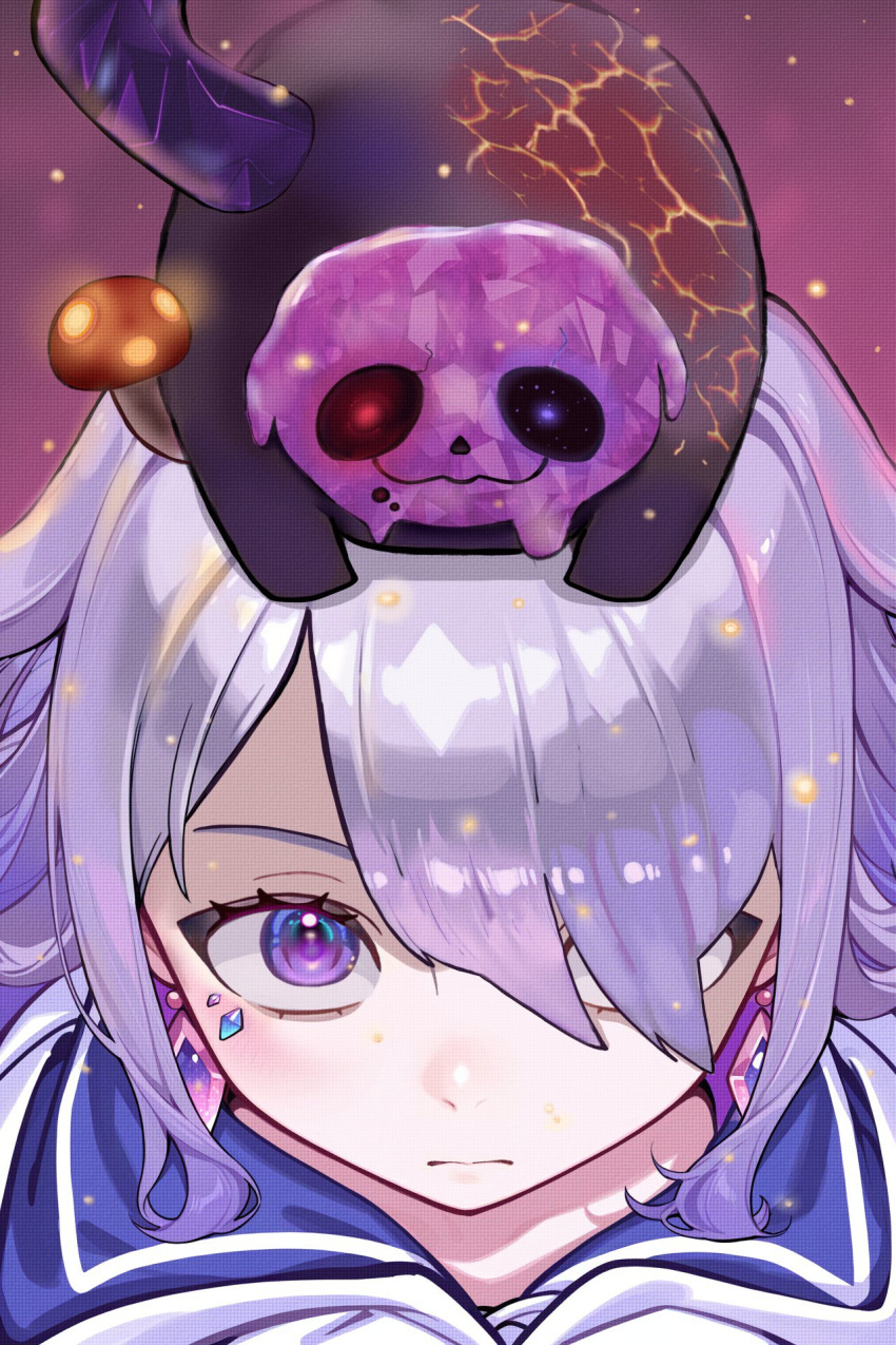 1girl, blue_eyes, captain_skelefun, cloak, closed_mouth, corset, earrings, embers