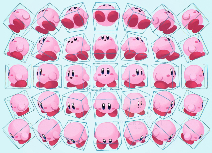 25_perspective_box_exercise, :d, :o, blue_background, blue_eyes, blush_stickers, closed_mouth, colored_skin
