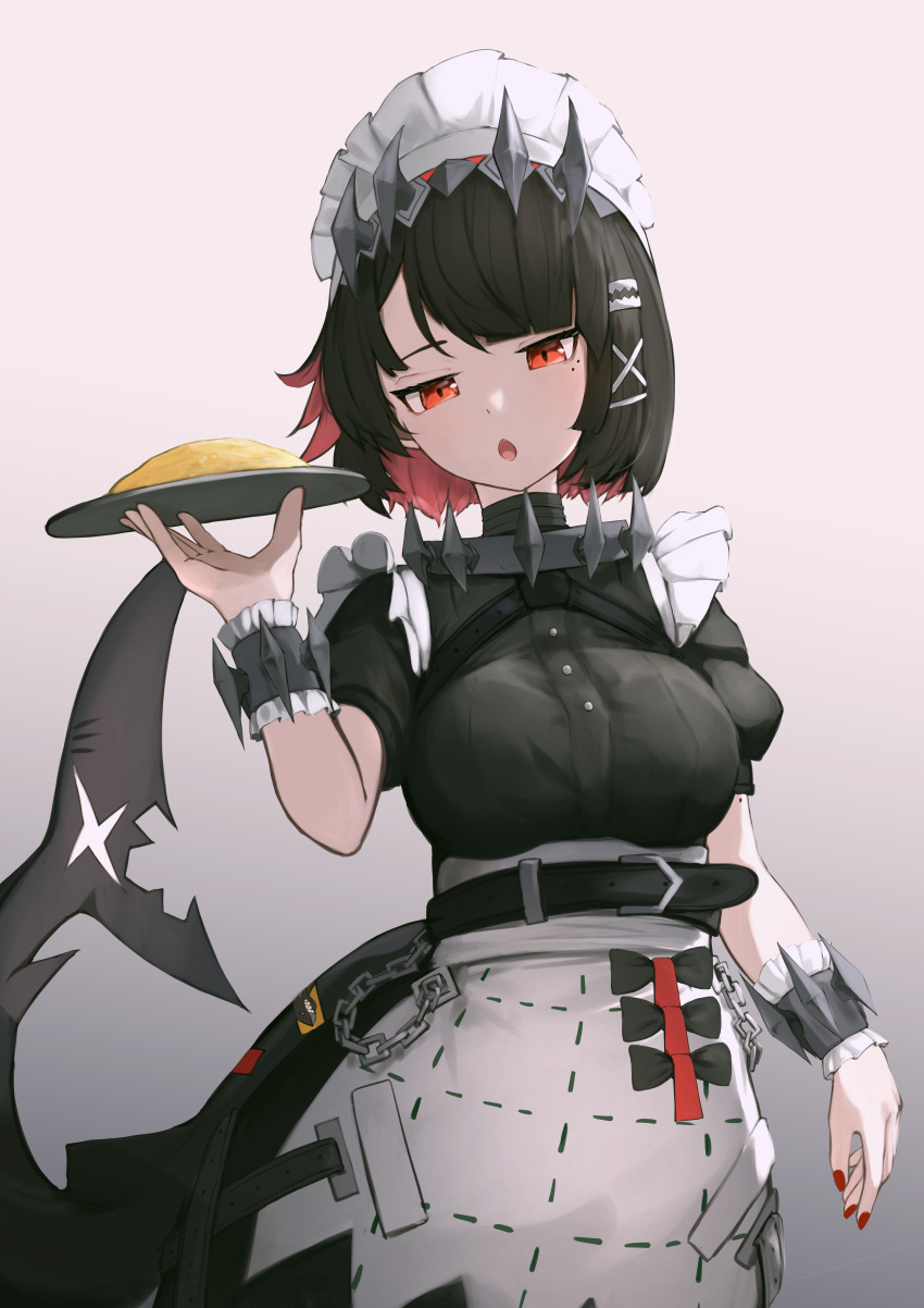 1girl, absurdres, apron, black_dress, black_hair, clearline, colored_inner_hair, dress
