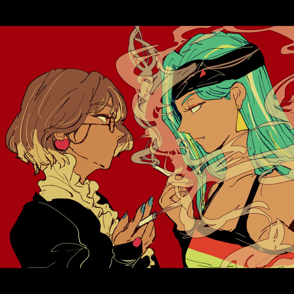 2girls, aqua_hair, black_dress, brown_hair, chocolate_bonbon_cookie, cookie_run, cookie_run:_ovenbreak, cugrass