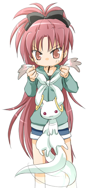 food, kurohamu, kyubey, kyuubee, long_hair, mahou_shoujo_madoka_magica, pocky, ponytail