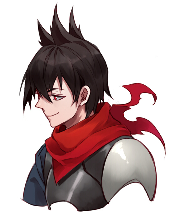 1boy, armor, black_hair, closed_mouth, hair_between_eyes, imabboy, male_focus, pauldrons