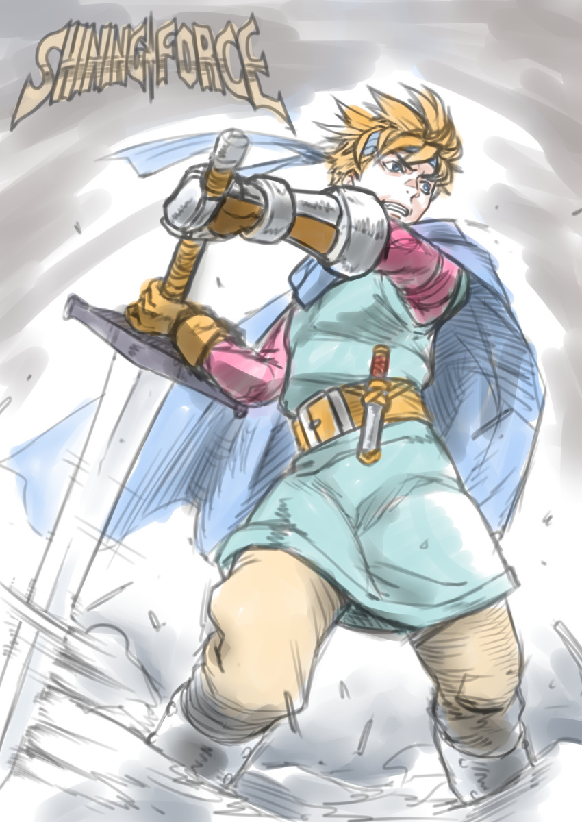 1boy, absurdres, blonde_hair, blue_cape, blue_eyes, cape, copyright_name, date_naoto