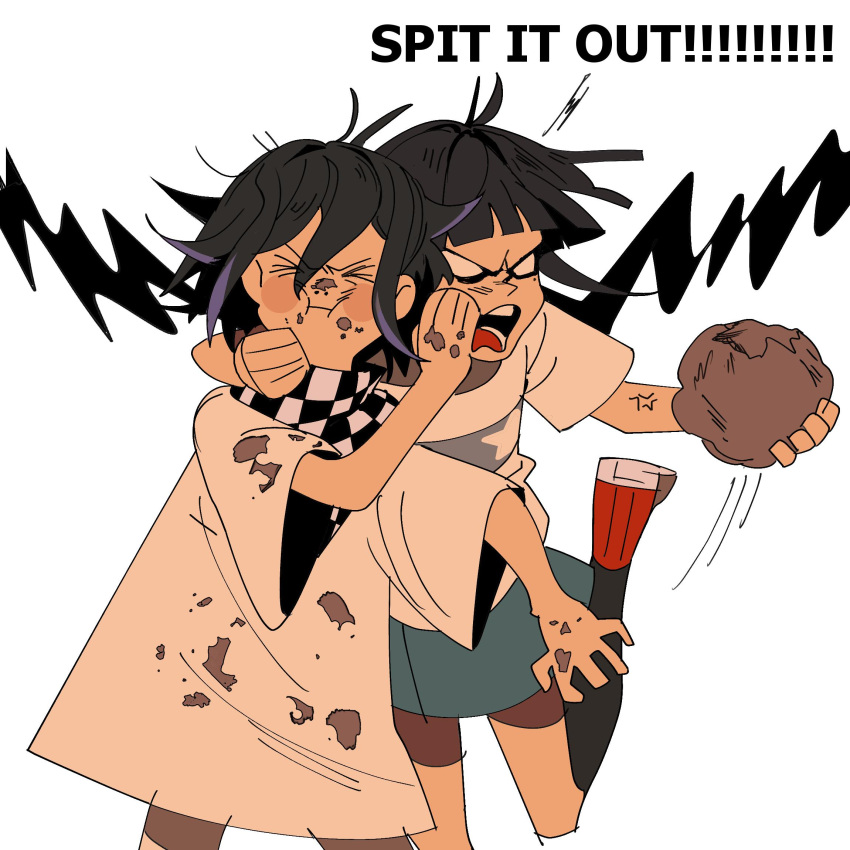 >_<, 1boy, 1girl, aged_down, ahoge, alternate_costume, anger_vein, angry