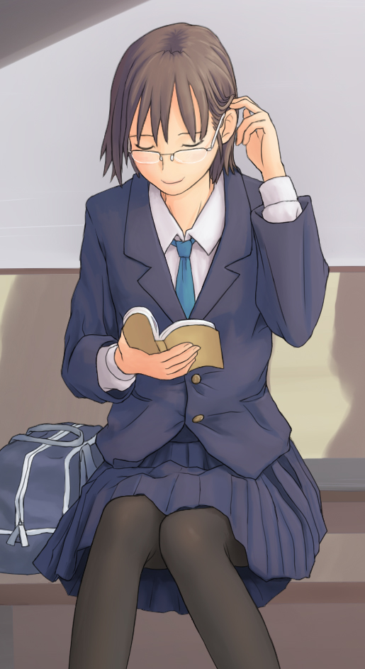 blazer, book, copyright_request, flash_tomo, pantyhose, reading, school_uniform, solo