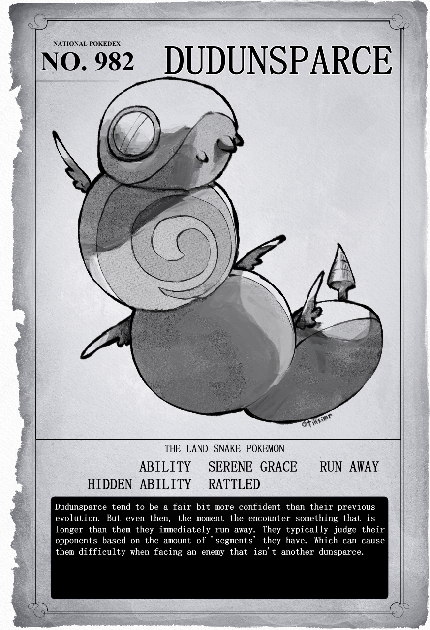 animal_focus, artist_name, border, character_name, closed_mouth, commentary, dudunsparce, english_commentary