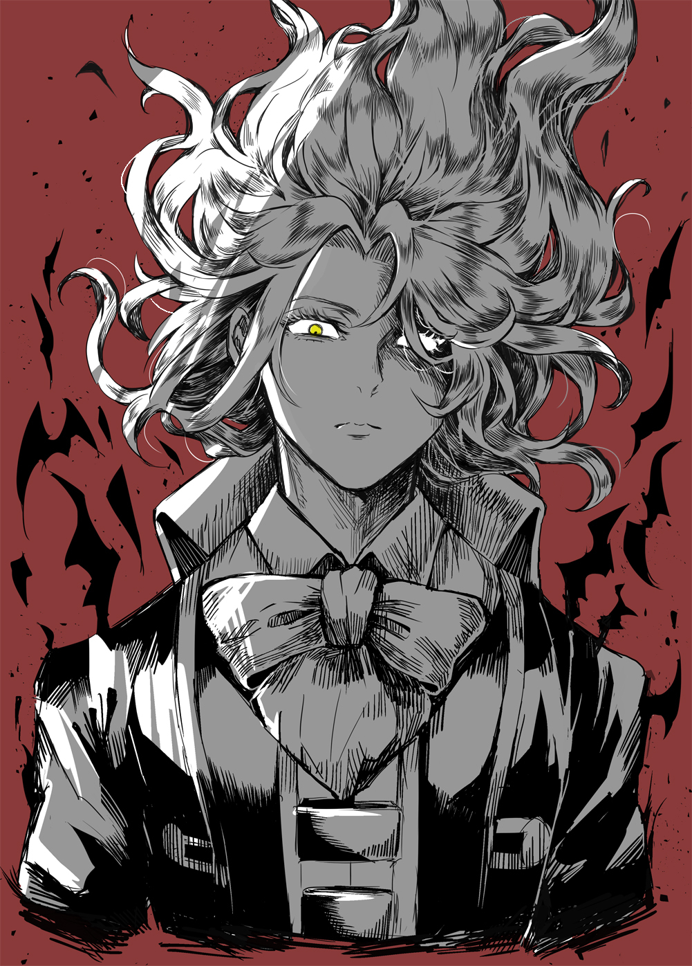 1boy, alucard_(castlevania), bat_(animal), bow, bowtie, castlevania_(series), closed_mouth, collared_shirt