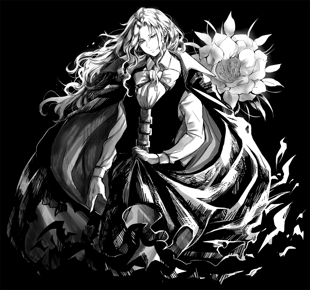 1boy, alucard_(castlevania), black_background, bow, bowtie, cape, castlevania_(series), closed_mouth