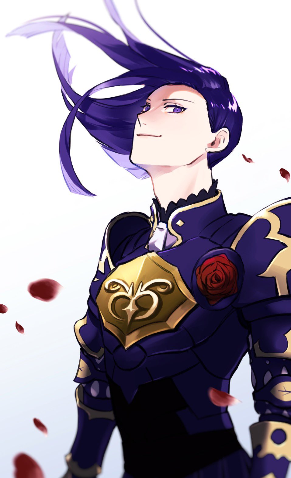 1boy, armor, breastplate, closed_mouth, commentary_request, dosukoi_daishogun, falling_petals, fire_emblem