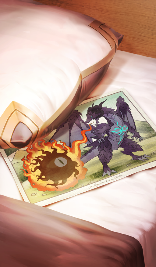 bed, breath_weapon, breathing_fire, commentary, dragon, drawing_(object), fafnir_(fate), fate/grand_order
