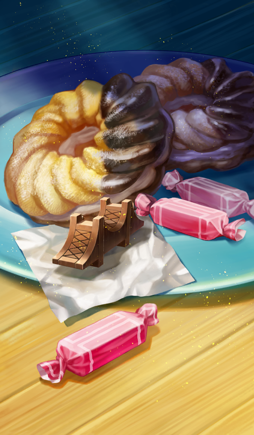bridge, candy, candy_wrapper, chocolate, commentary, dessert, doughnut, fate/grand_order
