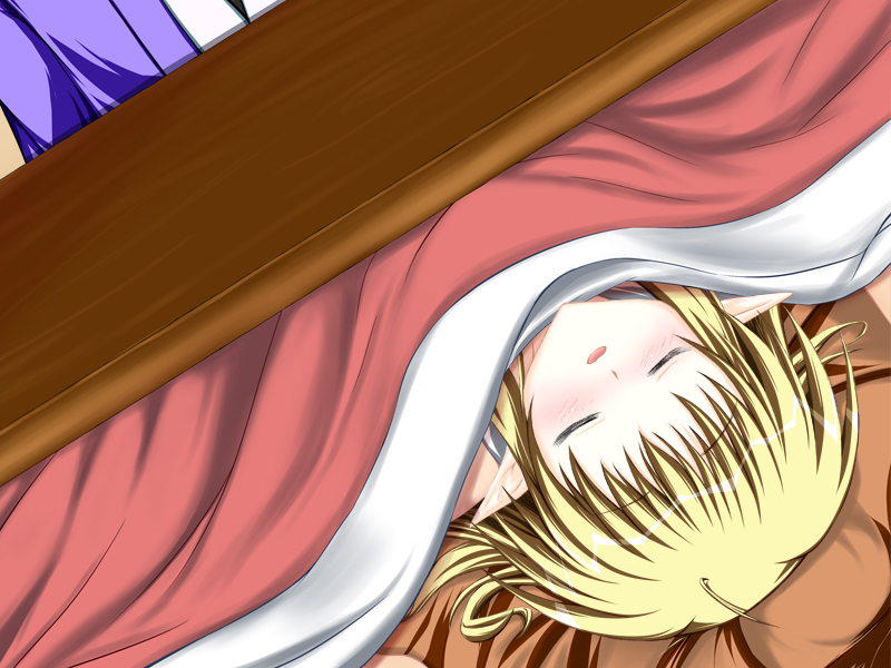 blonde_hair, blush, closed_eyes, eyes_closed, hoshizuki_(seigetsu), kotatsu, mizuhashi_parsee, pointy_ears