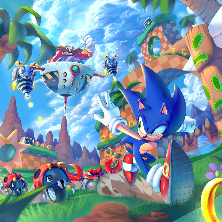 2boys, 5others, animal_ears, blue-tinted_eyewear, blue_fur, brown_hair, buzz_bomber, chaosc0ntr0l