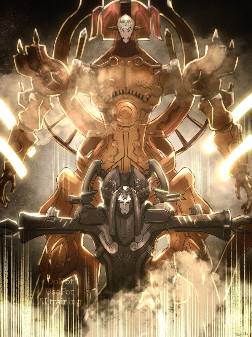 1boy, boss_fight, closed_mouth, colored_skin, commentary_request, egil_(xenoblade), grey_skin, highres