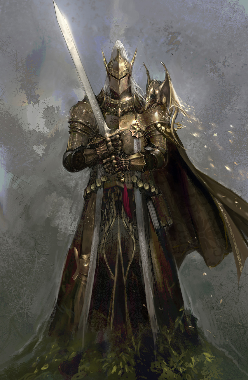 1other, absurdres, armor, commentary, dragon, english_commentary, full_armor, gauntlets