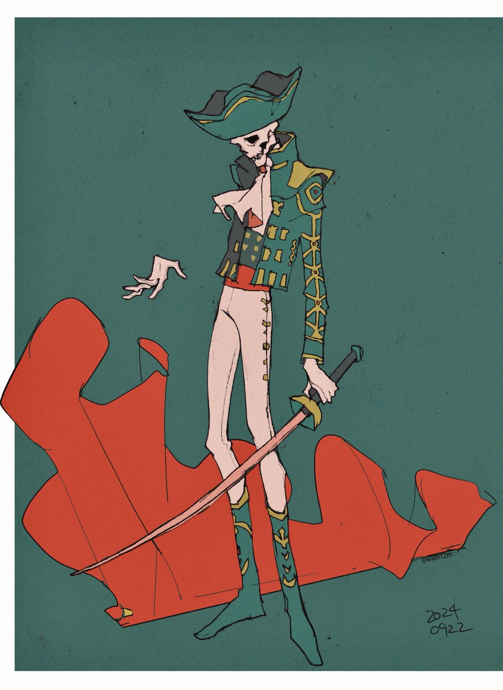 1boy, artist_name, boots, border, cape, dated, demon_(megami_tensei), eien12m