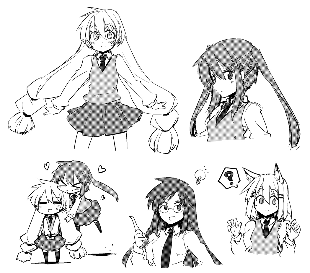 >_<, =_=, ?, animal_ears, aono_makishi, classes, glasses, hair_ornament