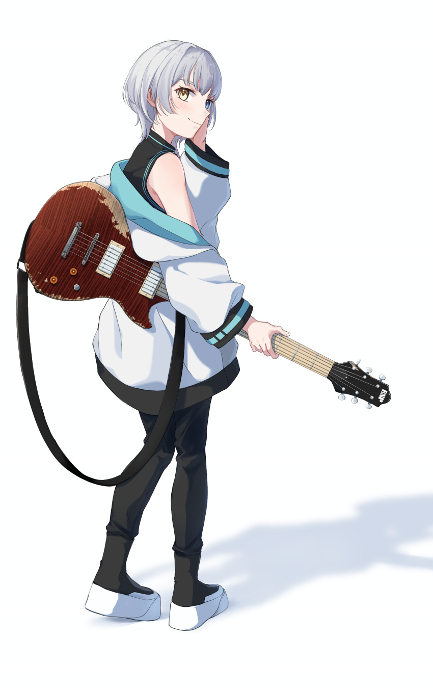 1girl, absurdres, bang_dream!, bang_dream!_it's_mygo!!!!!, black_pants, black_shirt, blue_eyes, closed_mouth