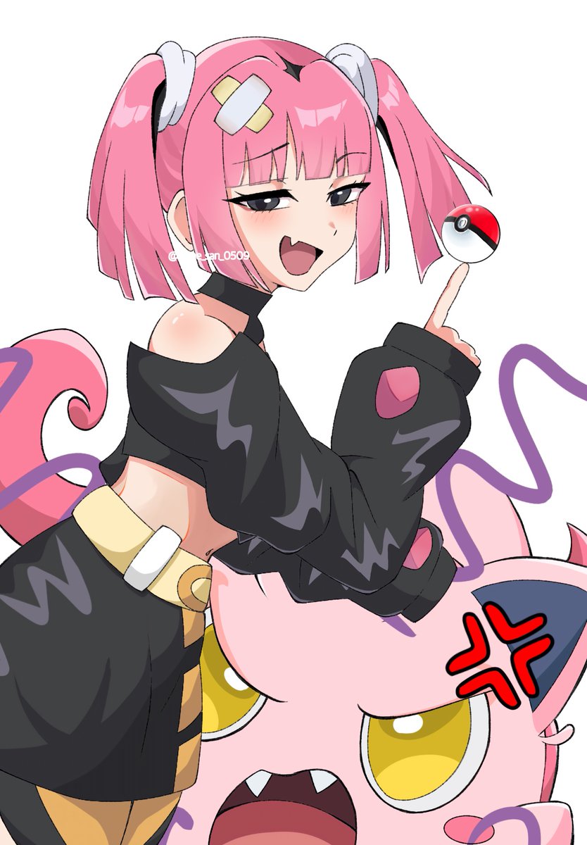 1girl, anger_vein, bandaid, bandaid_hair_ornament, black_eyes, black_hair, black_shirt, black_skirt