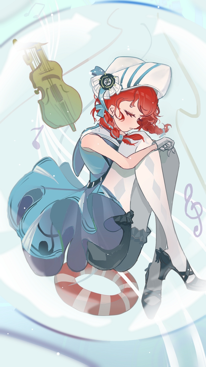 1girl, barcarola_(reverse:1999), black_shoes, blue_background, blue_shirt, blue_shorts, blue_skirt, braid