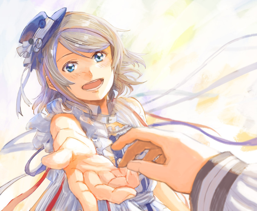 beginners_sailing, blue_eyes, blush, brown_hair, frills, fukutarou_(enji127), grey_hair, hair_ornament