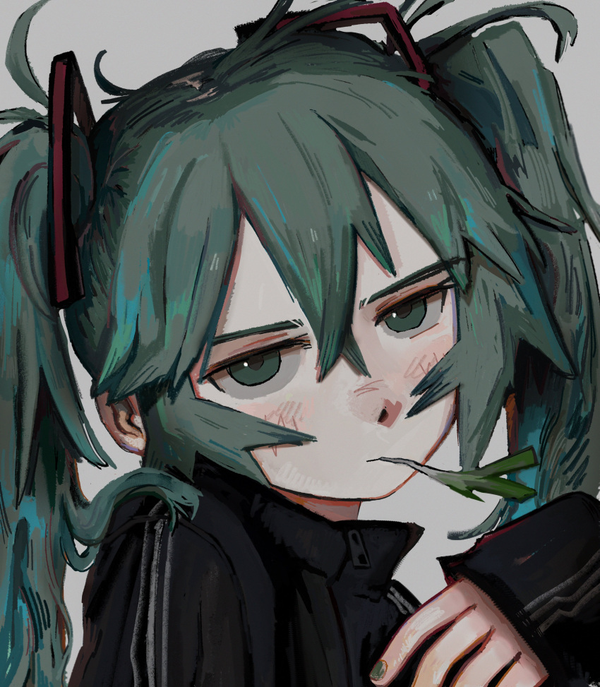 absurdres, aqua_eyes, aqua_hair, aqua_nails, fffkorobka, frown, hair_between_eyes, hatsune_miku