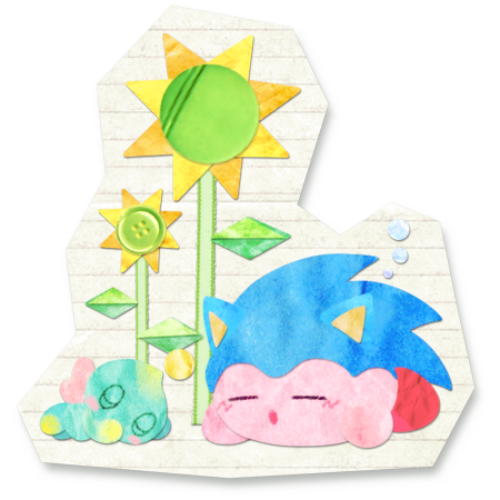 blush_stickers, chao_(sonic), closed_eyes, colored_skin, copy_ability, cosplay, flower, kekani