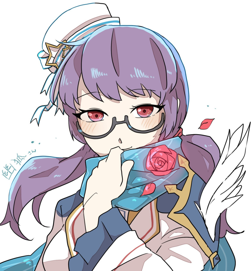 1girl, black-framed_eyewear, blue_scarf, blush, bow, closed_mouth, commentary_request, datenshi_no_fu