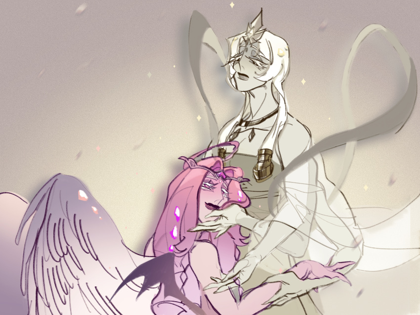 2girls, angel, angel_wings, colored_skin, cookie_run, cookie_run:_kingdom, demon_wings, eternal_sugar_cookie