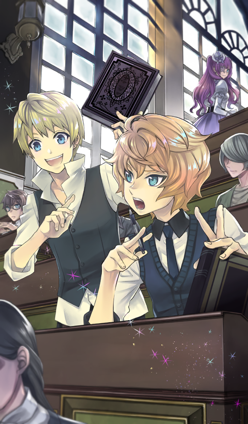 1girl, 2others, 3boys, ambiguous_gender, aqua_eyes, belt, between_fingers, black-framed_eyewear